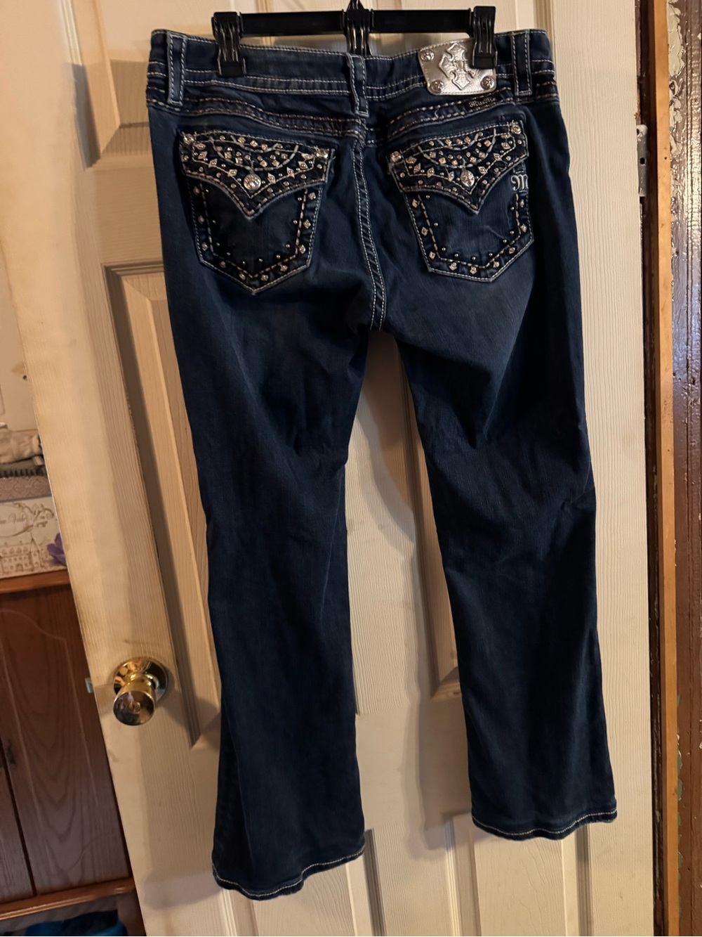 Miss Me Dark Blue Bootcut Jeans with Studded Back Pockets